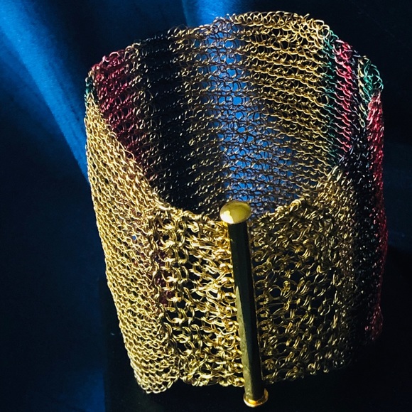 Cleopatra Cuff gold, red, black, green art wire - Picture 2 of 8